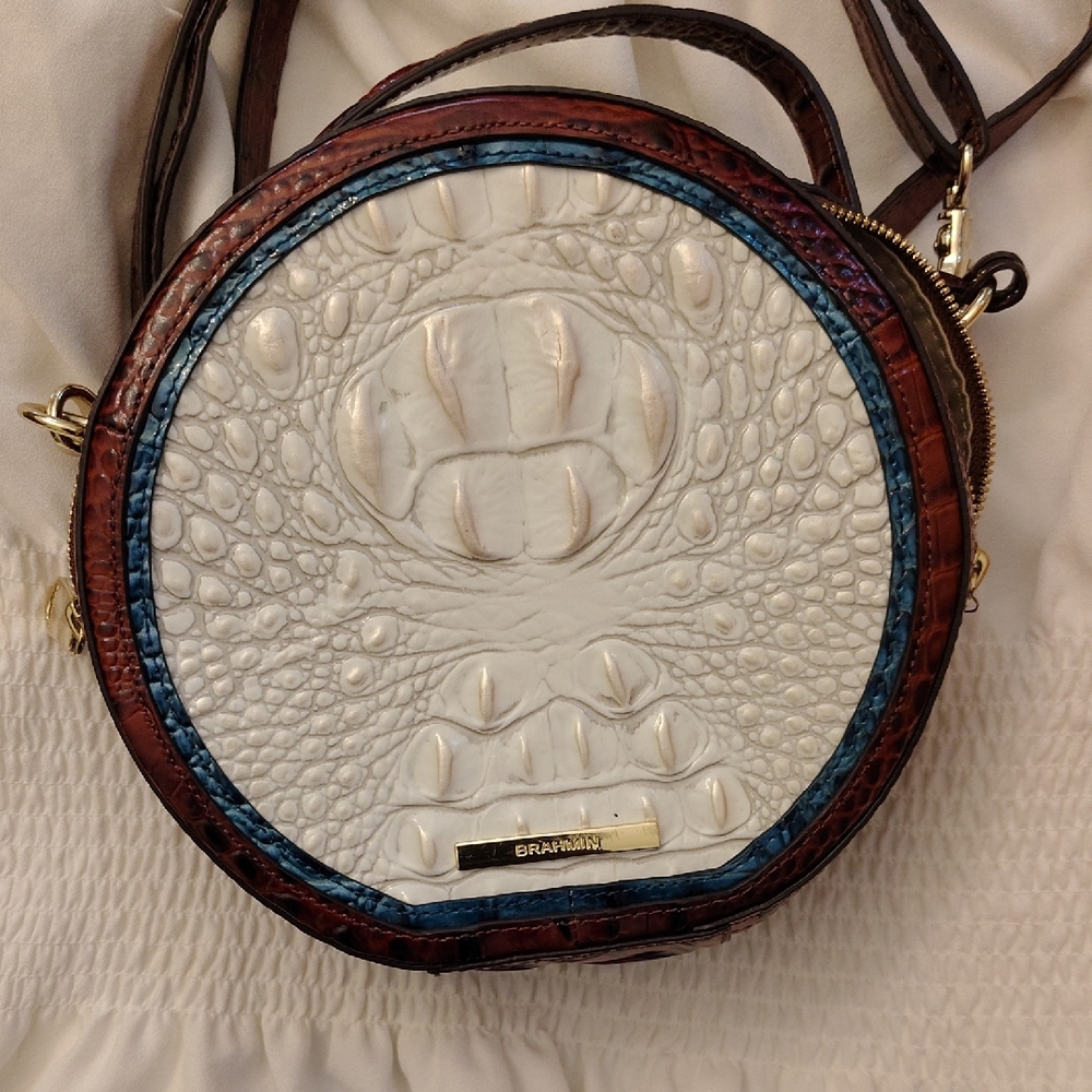 Brahmin White and Brown Textured Crossbody Bag